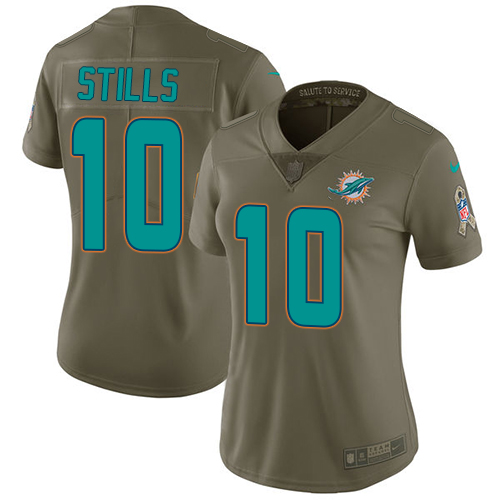 Nike Miami Dolphins #10 Kenny Stills Olive Women Stitched NFL Limited 2017 Salute to Service Jersey->women nfl jersey->Women Jersey